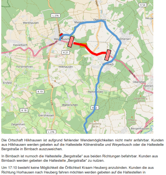 Sperrung B8 Weyerbusch