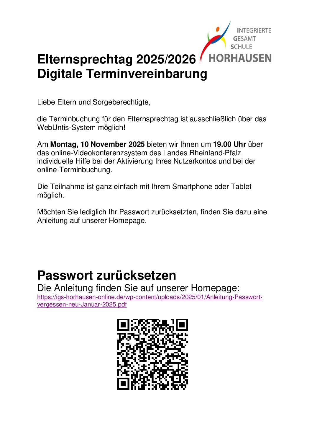 Elternsprechtag 2025/2026 Digitale Terminvereinbarung